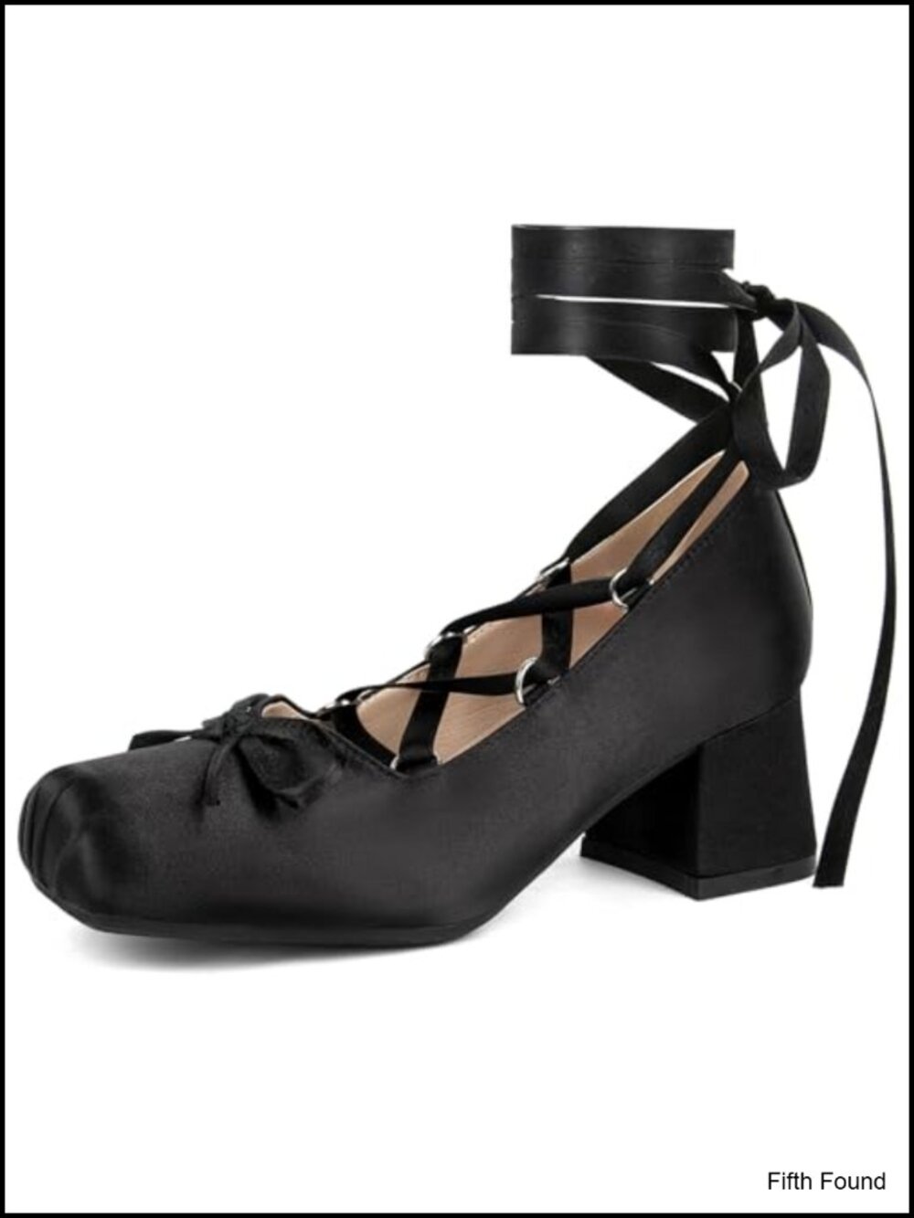 Satin Chunky Block Heel Square Toe Ballet Pumps Lace Up Bow Heels Lolita